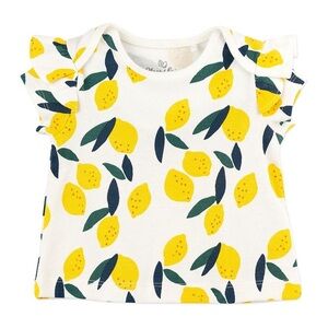 OLIVER AND RAIN Lemon Print Flutter Top (Baby Girls), 3 mos., NWT 🍋